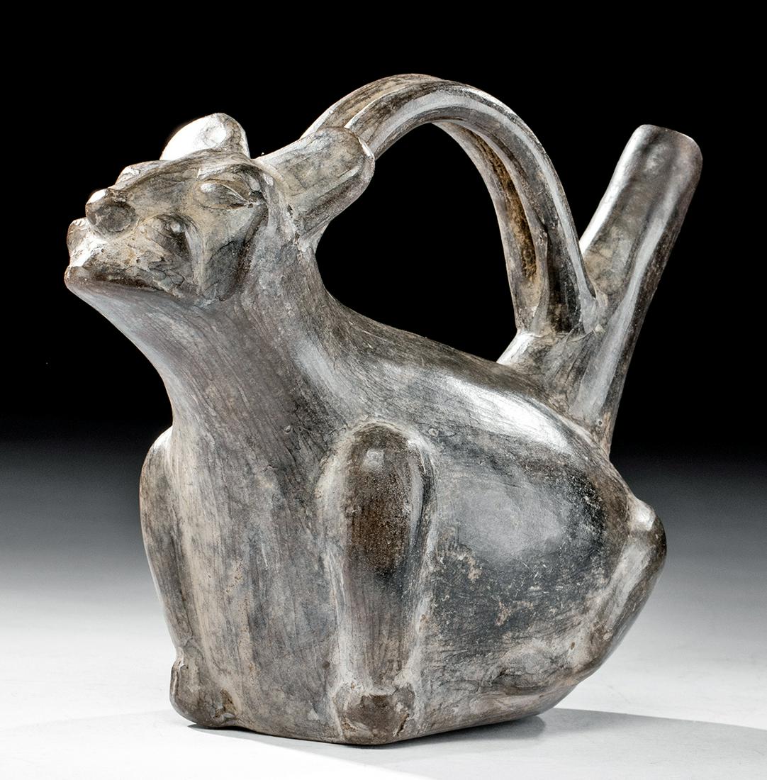 Chimu Blackware Stirrup Vessel - Seated Feline (1 of 6)