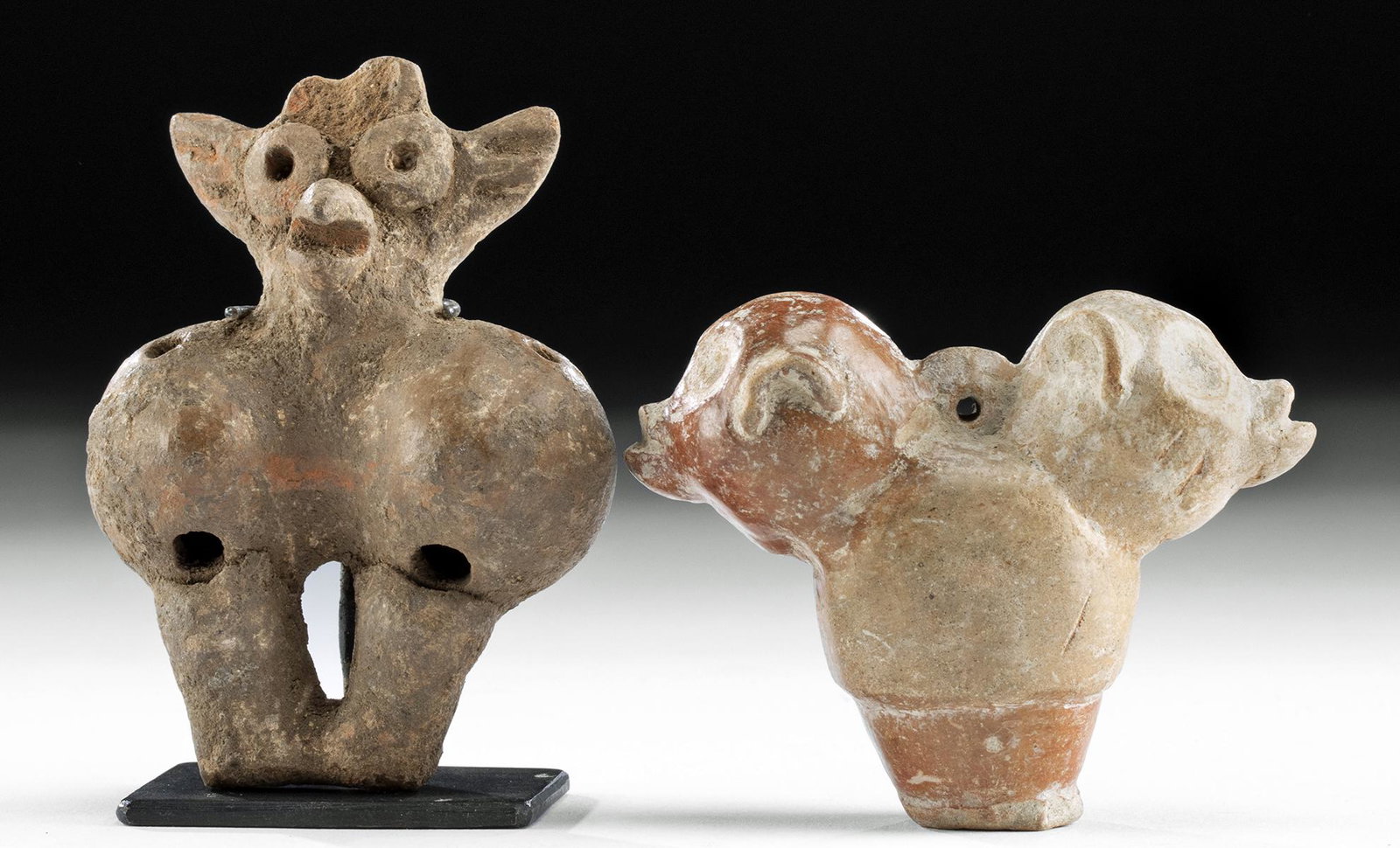 Lot of 2 Colima Pottery Whistles - Zoomorphic (1 of 5)