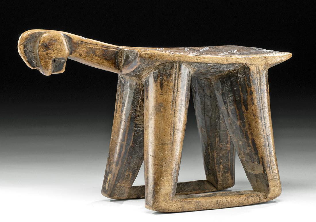 20th C. African Senufo Wood Stool - Zoomorphic Head (1 of 5)
