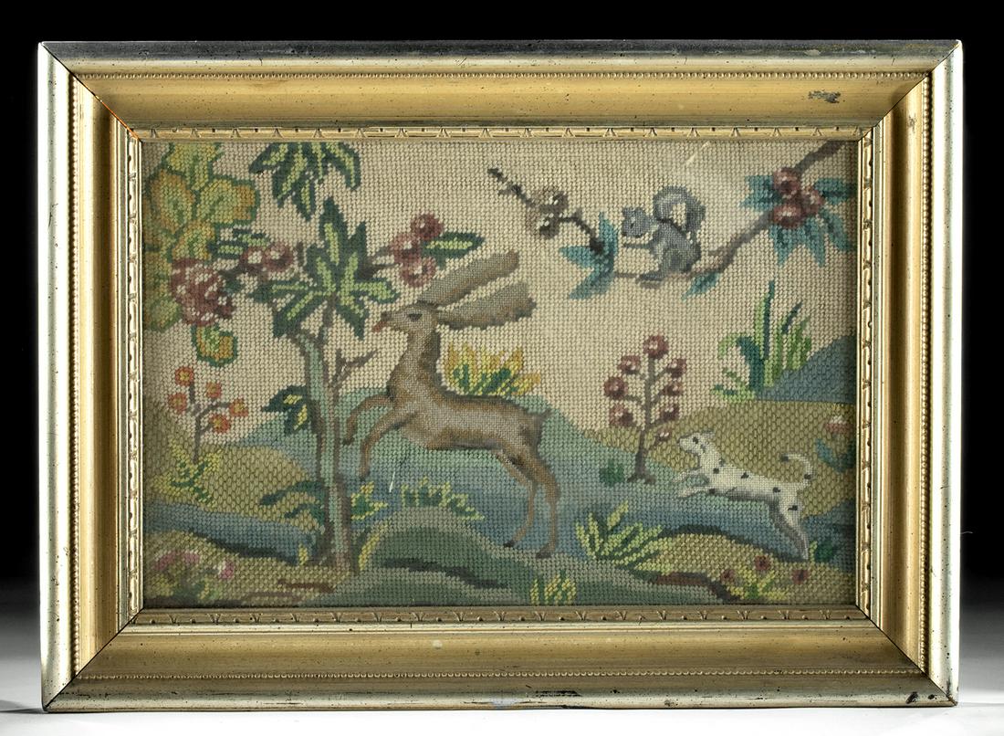 Framed Vintage American Needlepoint - Animals on Hill (1 of 5)