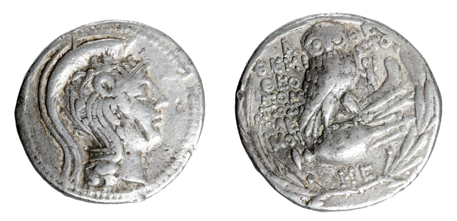 Greece Attic AR Silver Tetradrachm "New Style" - 16.7 g: Greece, Attica, Athens, ca. 196 to 187 BCE. AR silver tetradrachm, "New Style". Obverse: Head of Athena wearing crested helmet to right. Reverse: Owl standing on amphora facing. Ship prow to right, 