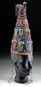 African Yoruba Beaded King Crown 18 H Nigeria