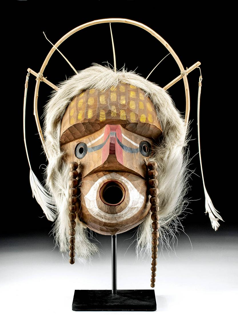 20th C. Pacific Northwest Nuxalk Wood Mask: Native American, Pacific Northwest Coast, Bella Coola, Southern British Columbia, Nuxalk people, ca. mid 20th century CE. A hand-carved cedar mask, possibly representing the mythical Nuxalk figure, th