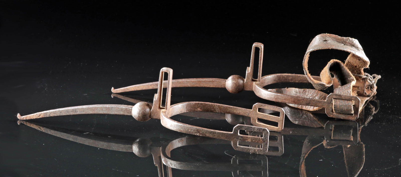 Rare 18th C. Mexican Iron & Leather Spurs (pr) (1 of 5)