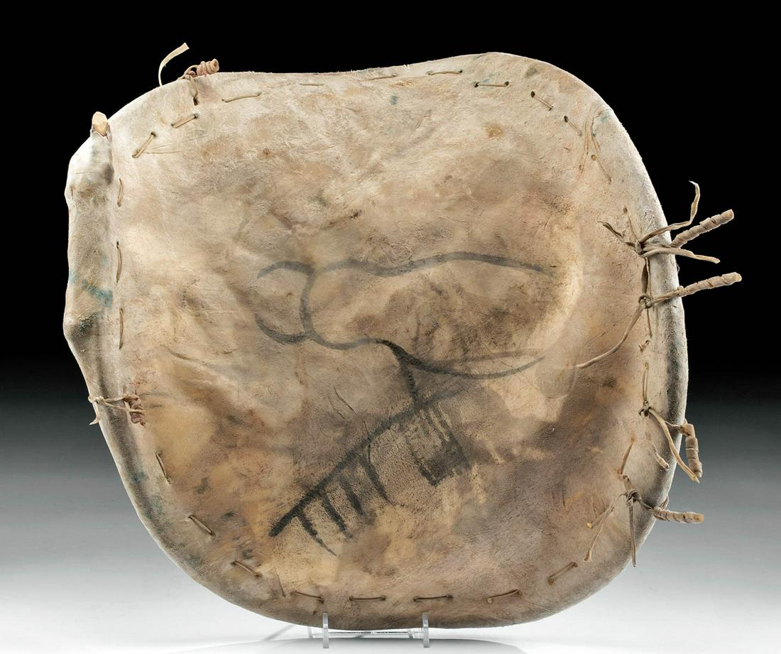 Late 19th C. Southern Plains Hide Shield w/ Figure (1 of 4)