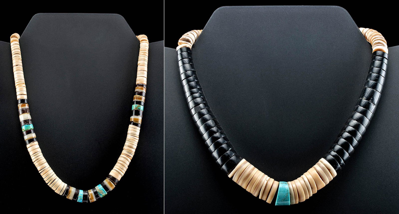 Two Vintage Navajo Turquoise, Shell, & Jet Necklaces (1 of 7)