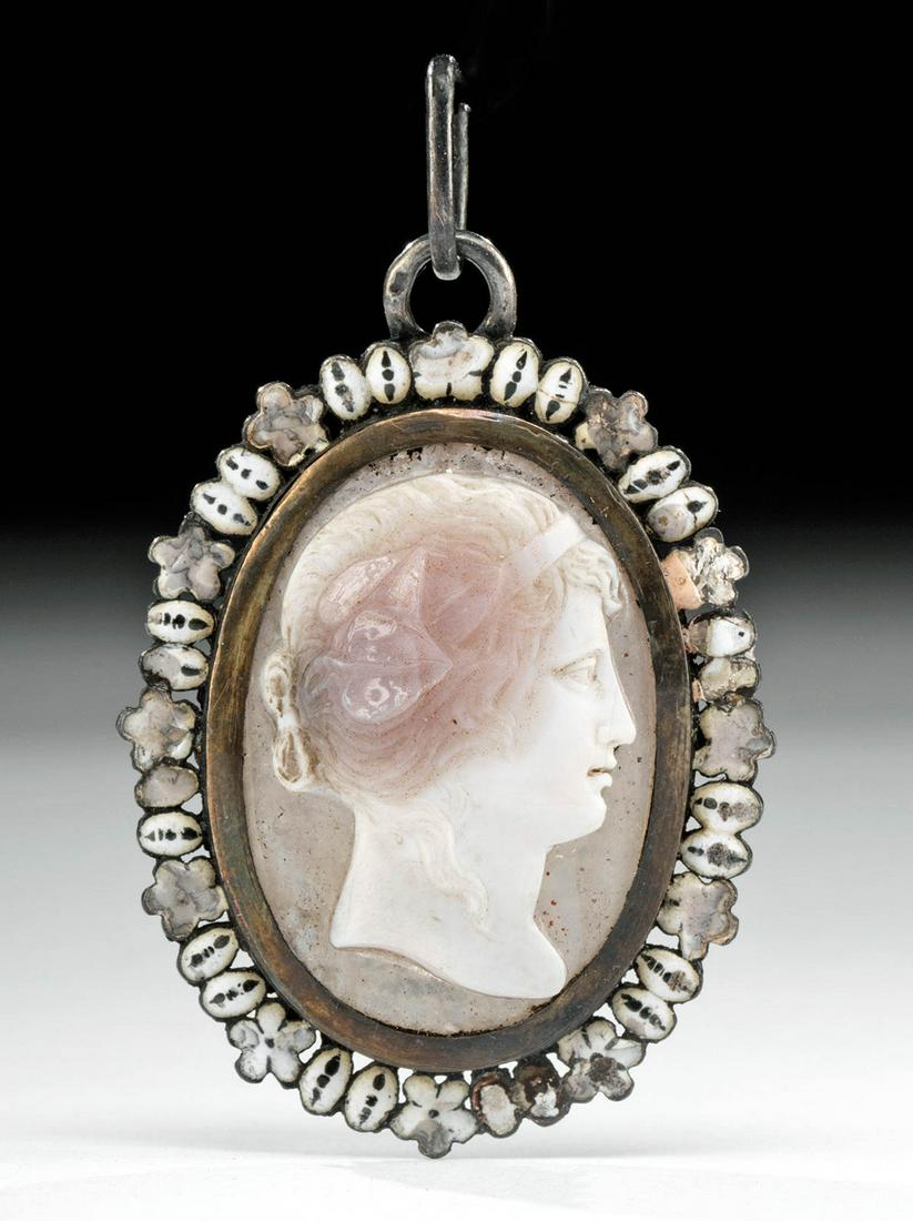 19th C. Victorian Silver & Agate Cameo - 10.3 g (1 of 4)