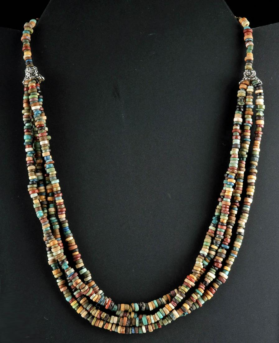 Egyptian Faience Bead Necklace - Four Strands: **Originally Listed At $250** Ancient Egypt, Third Intermediate to Late Dynastic Period, ca. 1070 to 332 BCE. An elegant, wearable necklace composed of hundreds of glazed faience seed beads. A single 