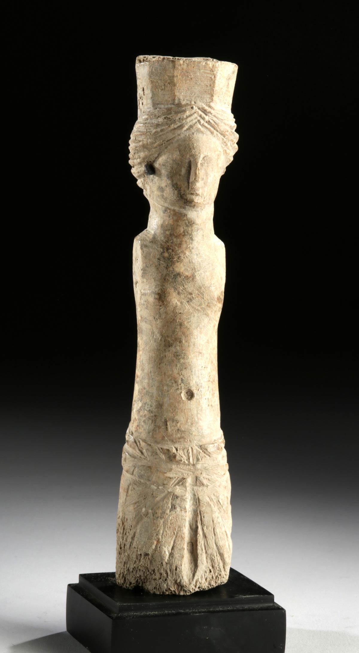 Roman Bone Votive Figure of Venus / Aphrodite: **Originally Listed At $1000** Roman, Imperial Period, ca. 1st to 2nd century CE. Carved from an ungulate bone, this is a pretty votive sculpture, probably of the goddess Venus (Aphrodite). She is nud