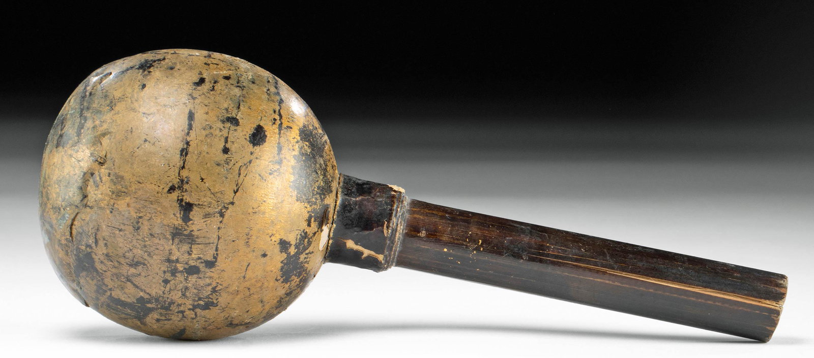 Japanese Edo Period Lacquered Wood Flag Finial: **Originally Listed At $50** East Asia, Japan, Edo Period, ca. 1603 to 1868 CE. A lacquered wood finial of a flag used in "uma jirushi", samurai heraldry. This would have been attached atop a large fl
