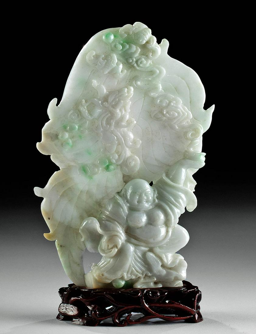 20th C. Chinese Jade Buddha Carving w/ Cloud (1 of 4)