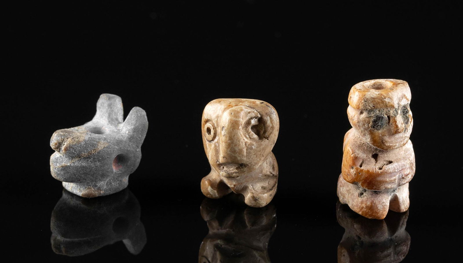 Lot of 3 Miniature Chavin & Inca Stone Beads (1 of 4)