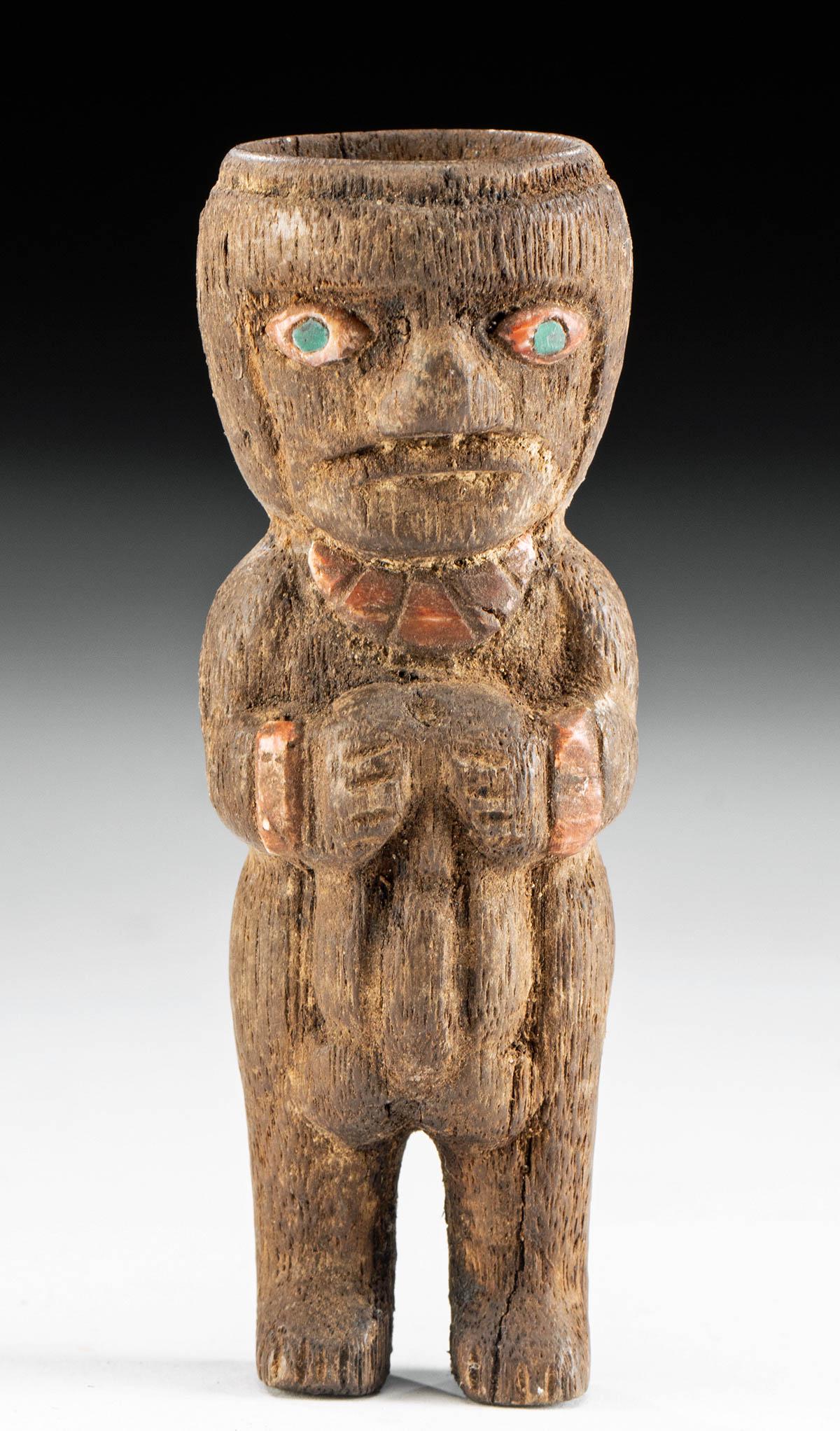 Huari Wood Figural Vessel with Shell & Turquoise Inlay (1 of 6)