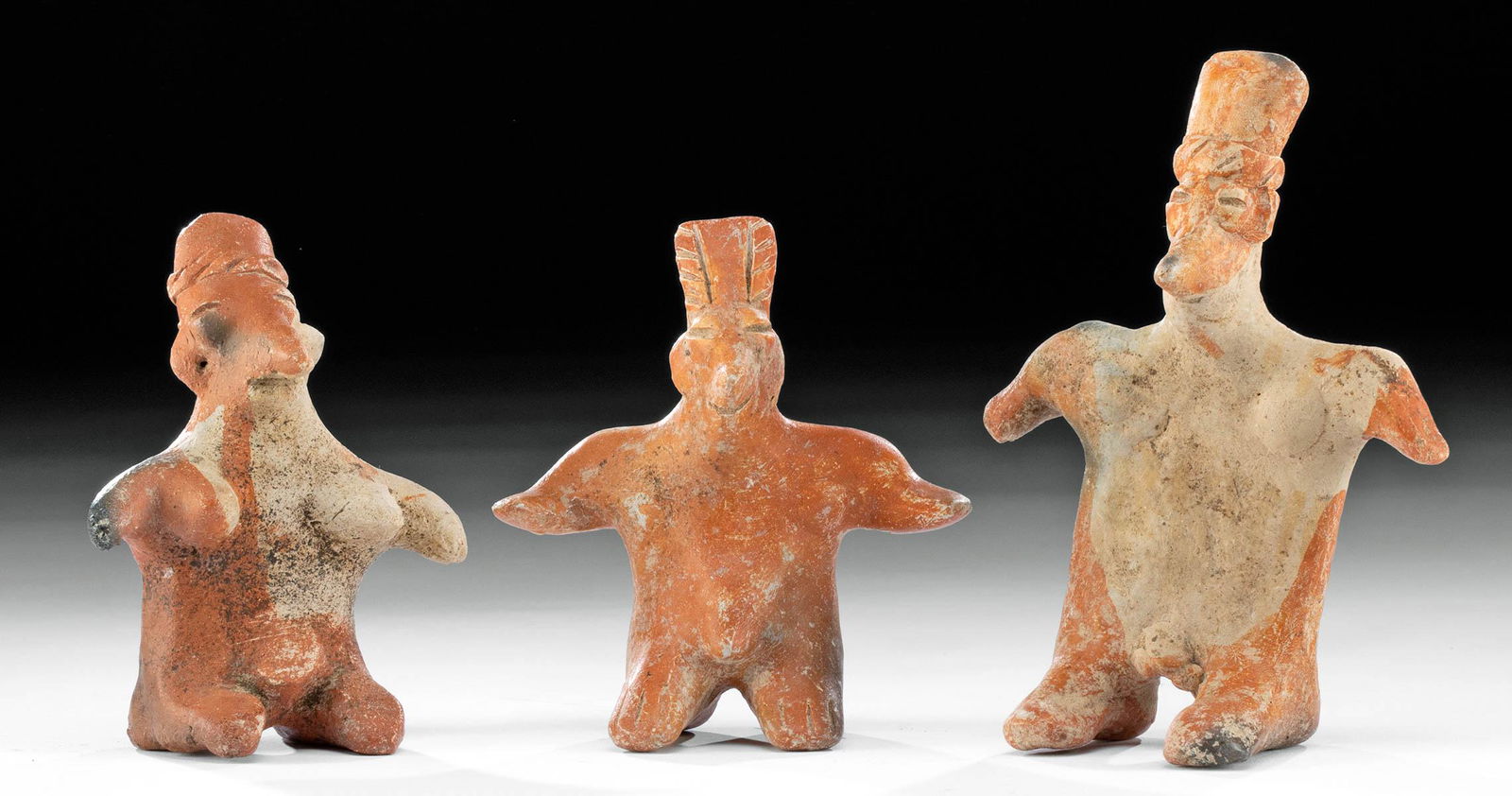 Lot of 3 Jalisco Pottery Seated Shaman Figures (1 of 5)