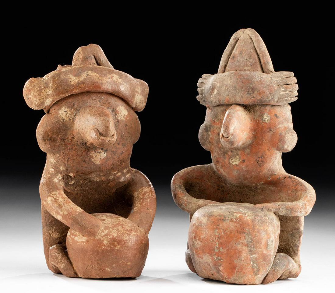 Lot of 2 Nayarit Pottery Seated Drummer Figures (1 of 6)