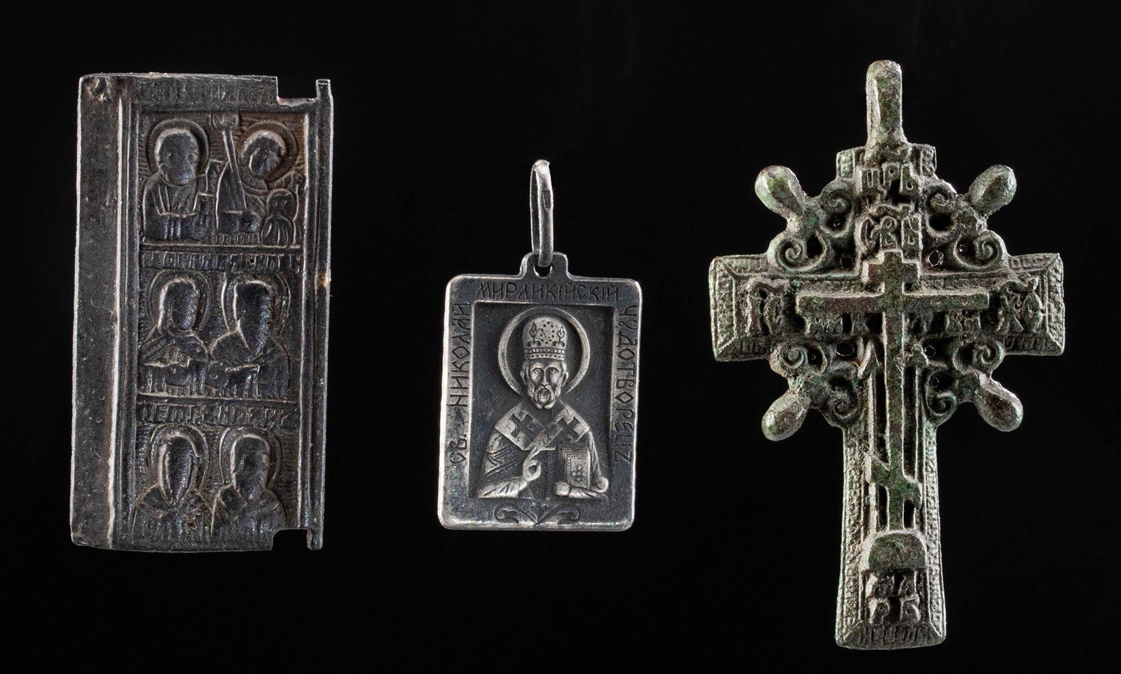 Three 19th C. Russian Brass & Silver Christian Items (1 of 4)