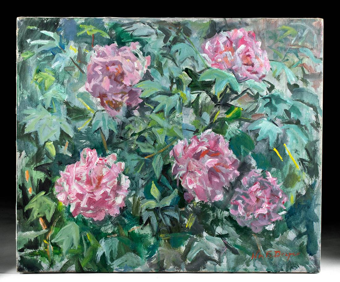 Signed William Draper Painting - Pink Peonies, 1980s (1 of 5)
