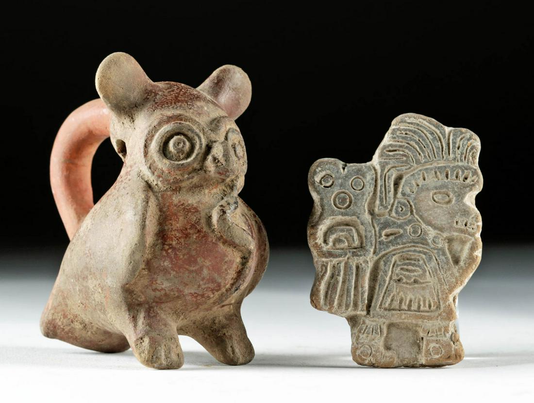 Chorerra Pottery Owl Whistle & Jamacoaque Pottery Stamp (1 of 3)