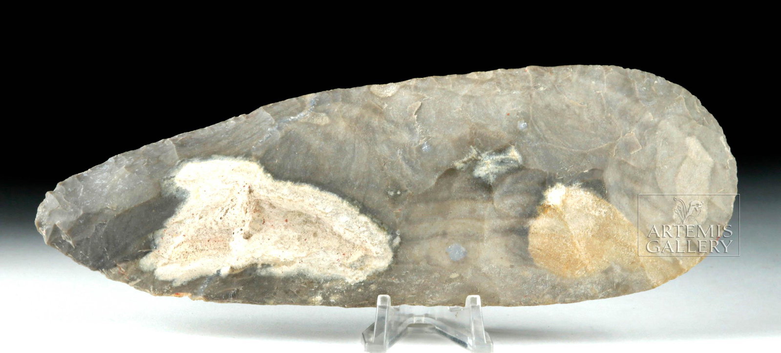 Large / Impressive Maya Basalt Hand Axe: **Originally Listed At $350** Pre-Columbian, Mexico and northern Central America, Maya Territories, Late Classic, ca. 550 to 900 CE. A handsome hand axe, hand-knapped from basalt and lightly smoothed,