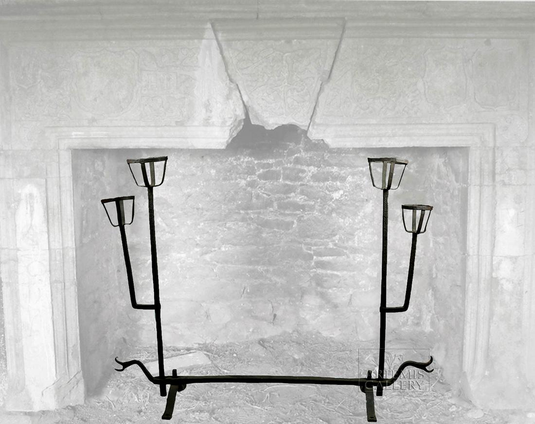 14th C. European Gothic Iron Andirons: **Originally Listed At $8000** Western Europe, probably German or French, Gothic Period, ca. 14th century CE. A fine set of Gothic wrought-iron andirons meant to be used and displayed in a grand firep