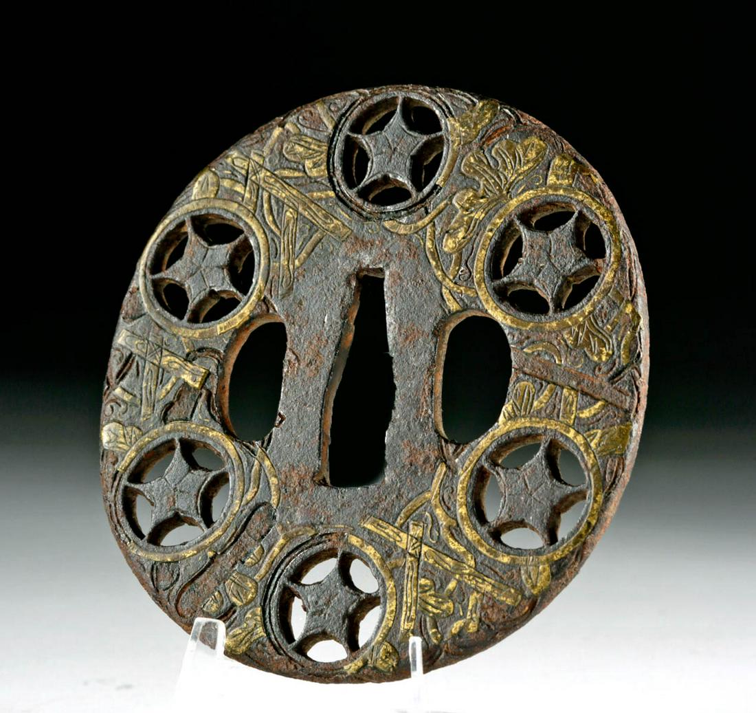 Japanese Edo Period Iron / Brass Tsuba - Kikyo Pattern (1 of 3)