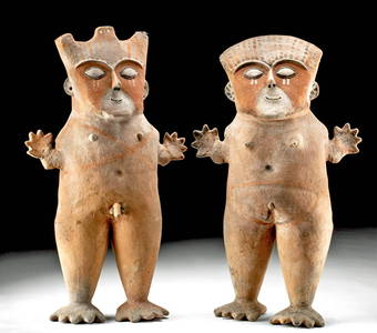 Matched Pair Chancay Pottery Standing Figures