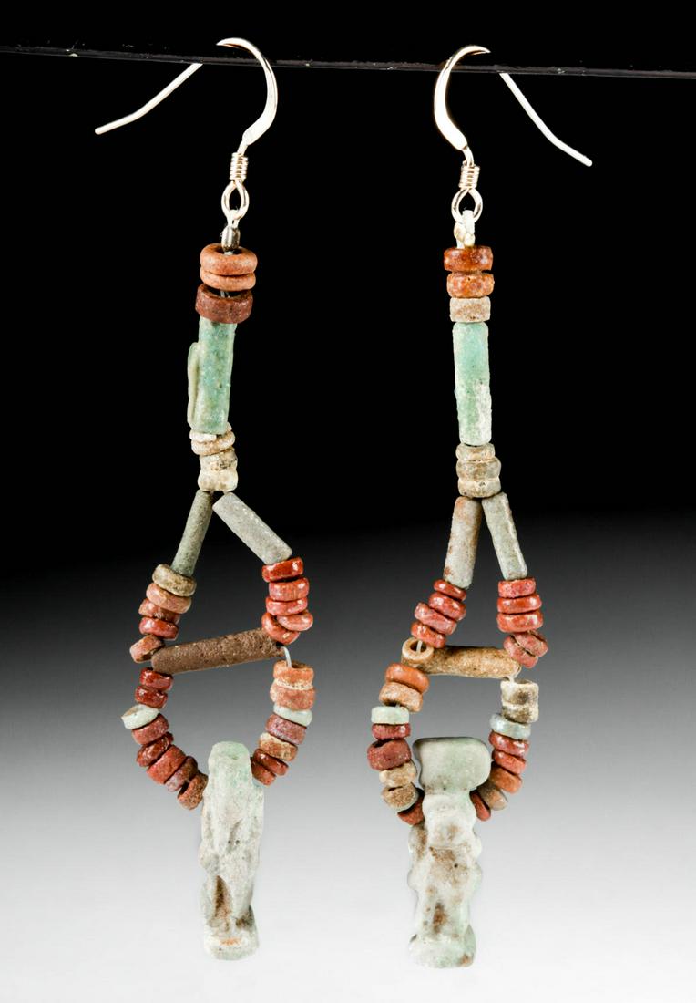 Egyptian Faience Bead Earrings Thoth & Tauret Amulets (1 of 3)