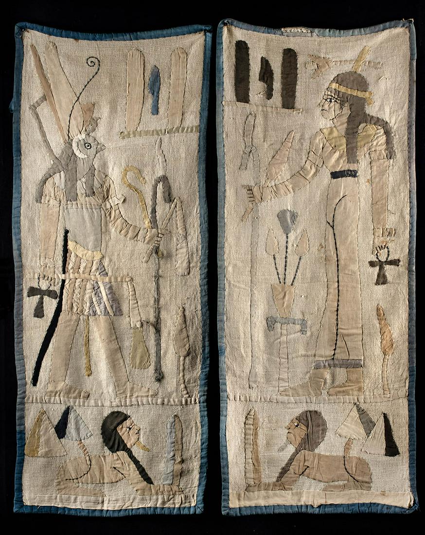 Antique Egyptian Textiles w/ Neith & Ra Horakhty (pr) (1 of 4)