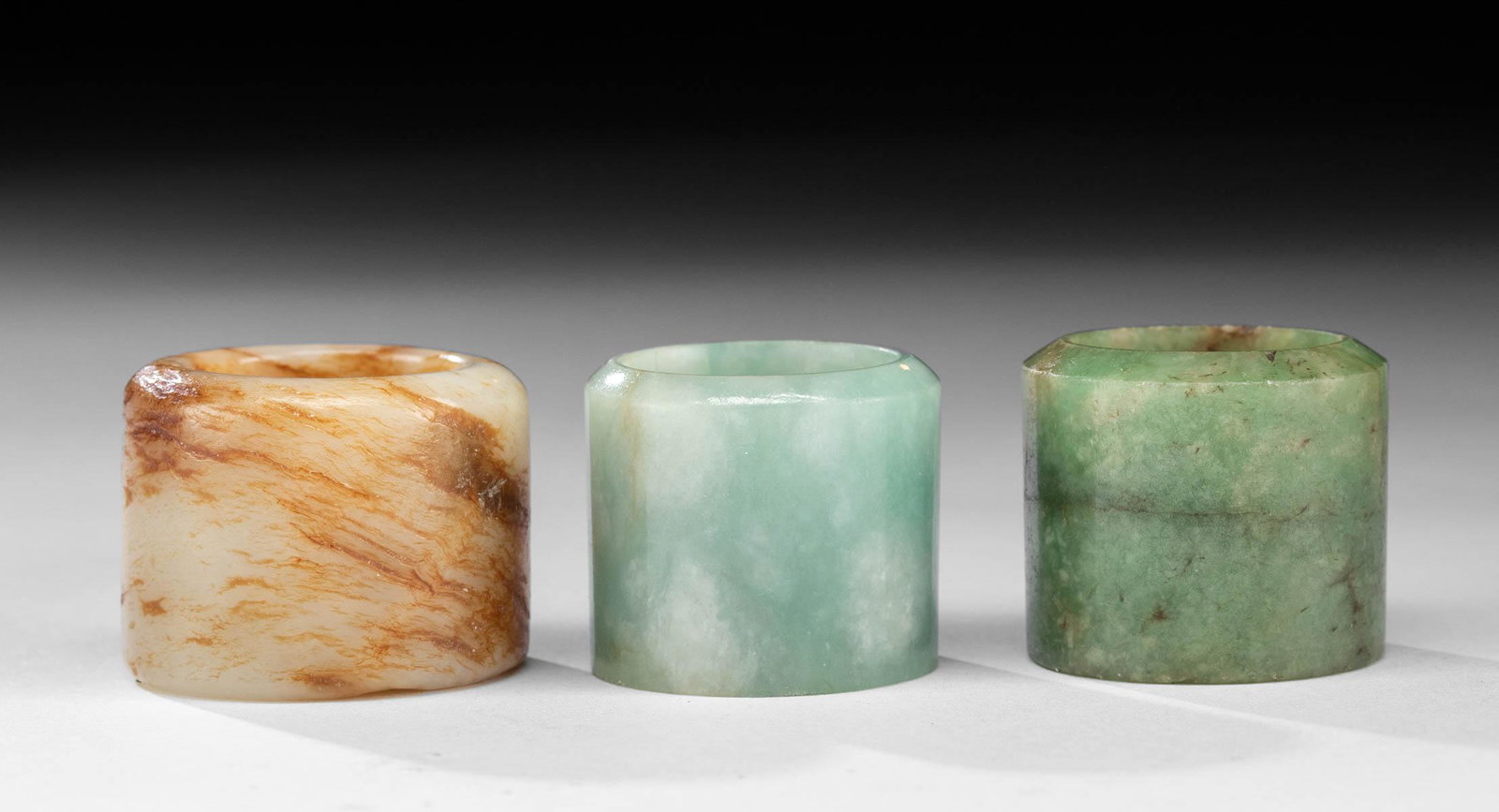 Lot of 3 Chinese Qing Dynasty Jade Archer Rings (1 of 6)