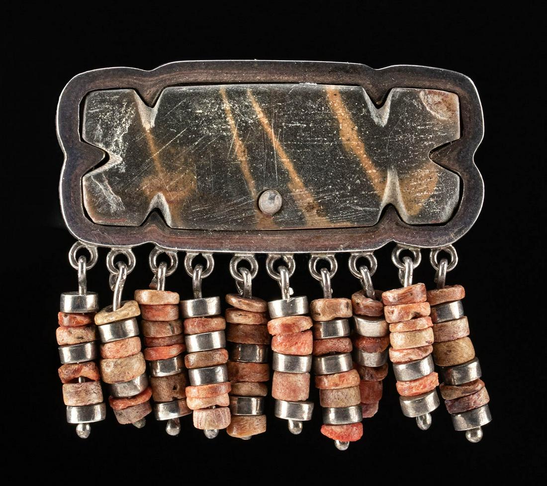 Chavin Spondylus Shell Bead and Silver Brooch (1 of 3)