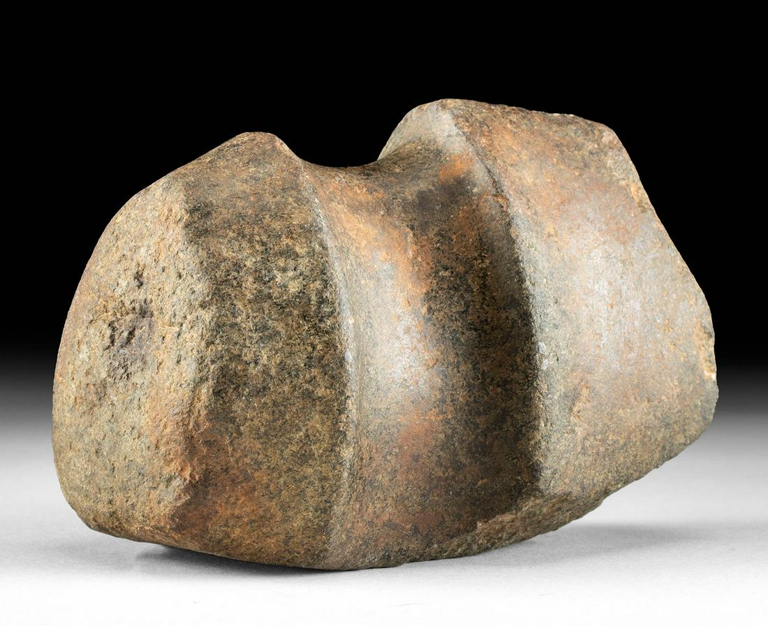 Native American Double Headed Grooved Stone Axe Head: North America, Native American, Ohio, Eastern Woodland, ca. 200 to 1000 CE. A double-headed axe or hammer head with a groove in the center running three quarters of the width around. The groove was us