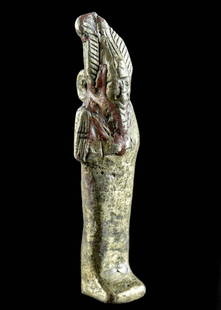 Egyptian Gilt Copper-Silver Amulet of Osiris: Ancient Egypt, Third Intermediate to Late Dynastic Period, 21st to 31st Dynasty, ca. 1070 to 332 BCE. A molded figural amulet of Osiris, the god of the underworld, cast from a copper-silver alloy.