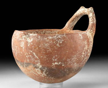 Greek Cypriot Redware Milk Bowl: Ancient Greece, Cyprus, Middle Bronze Age I-II, ca. 2000 to 1750 BCE. A beautiful Cypriot red polished ware bowl, most likely from the south of Cyprus, a type that dated earlier than the white-slip