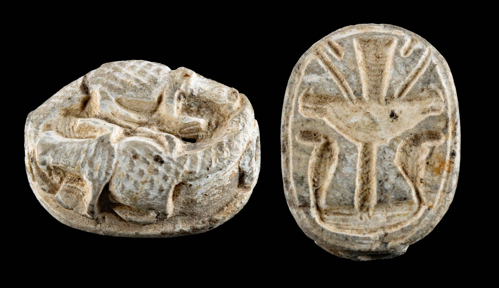 Egyptian New Kingdom Steatite Bead - Sobek & Hathor: 100% of the Buyer's Premium of all lots sold in this auction will be donated to Community Food Share by Artemis Gallery. $1.00 = 3 meals! **First Time At Auction** Ancient Egypt, New Kingdom, 18th