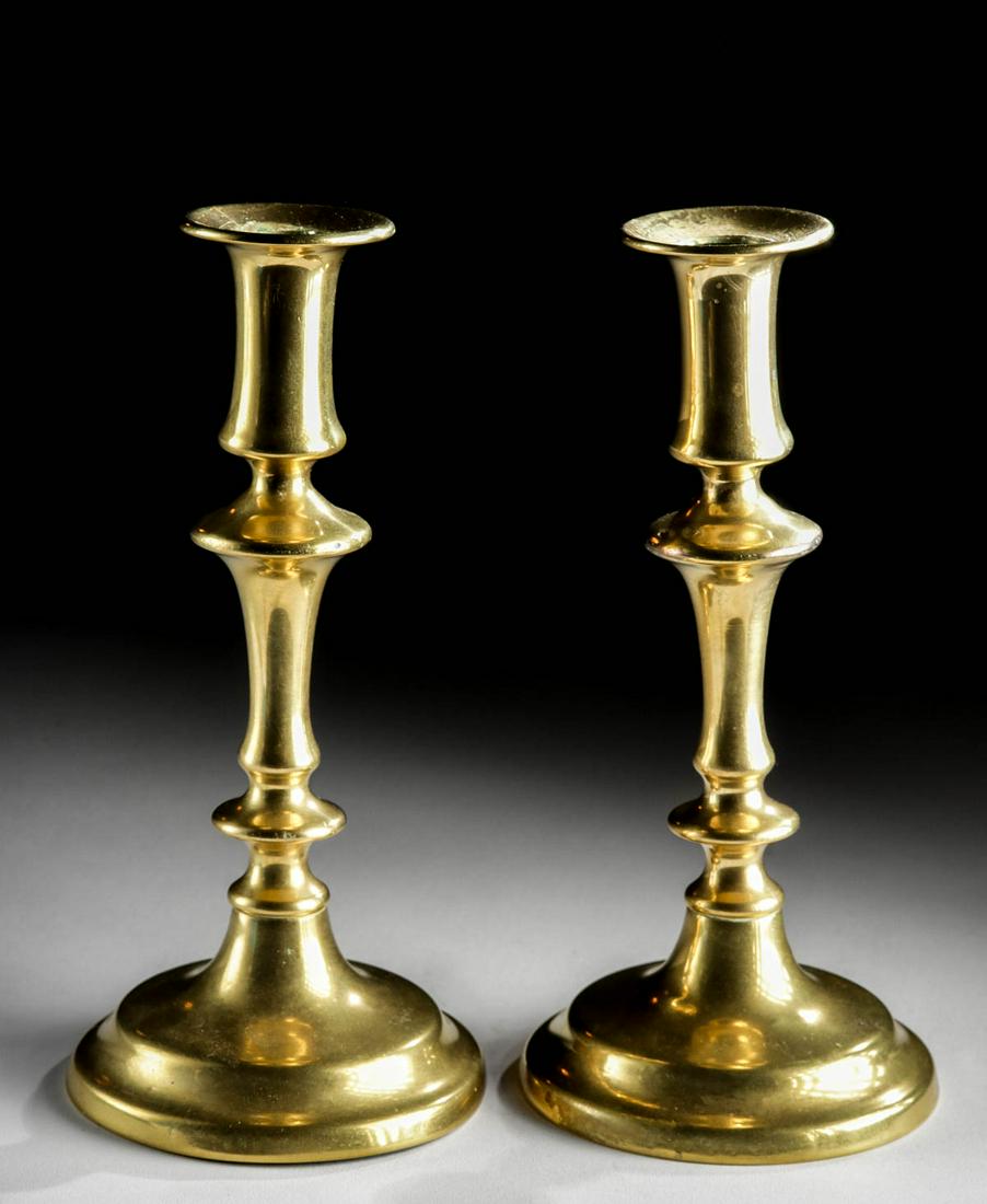 Pair of 18th C. Early American Brass Candlesticks (1 of 3)