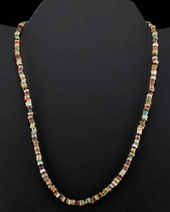 Egyptian Faience Bead Necklace: Ancient Egypt, Third Intermediate to Late Dynastic Period, 21st to 31st Dynasty, ca. 1070 to 332 BCE. A fabulous necklace comprised of over 200 ancient faience beads. The beads are a primarily disc