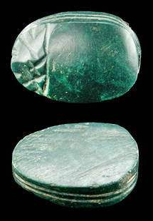 Elegant / Gorgeous Egyptian Jasper Scarab, ex-Mitry: Ancient Egypt, New Kingdom to Third Intermediate Period, 18th to 25th Dynasty, ca. 1550 to 664 BCE. A simple and elegant scarab that is hand-carved from opaque jasper of a sumptuous forest green