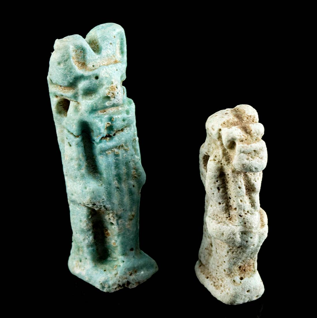 2 Egyptian Glazed Faience Amulets - Anubis & Tawaret (1 of 5)