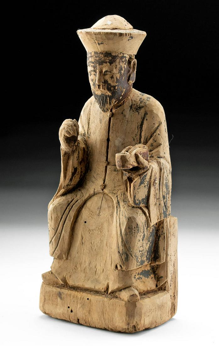 19th C. Chinese Qing Wood Seated Ancestor Figure (1 of 5)