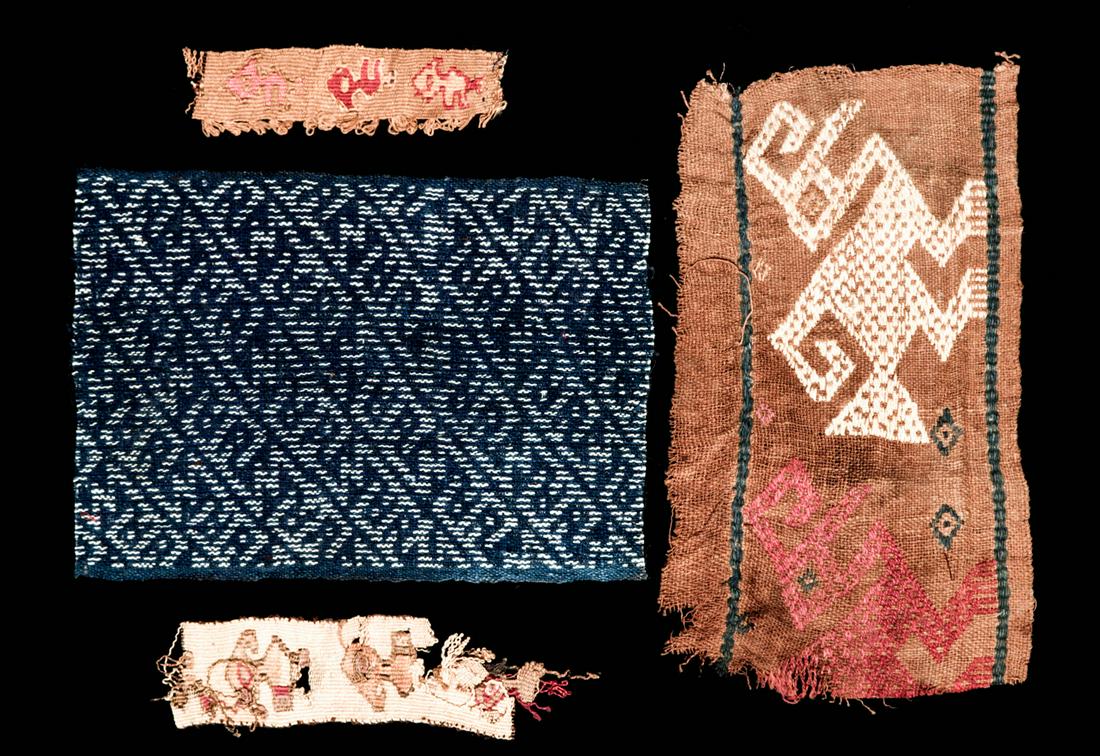 Lot of 4 Chancay Polychrome Textile Fragments - Birds (1 of 2)
