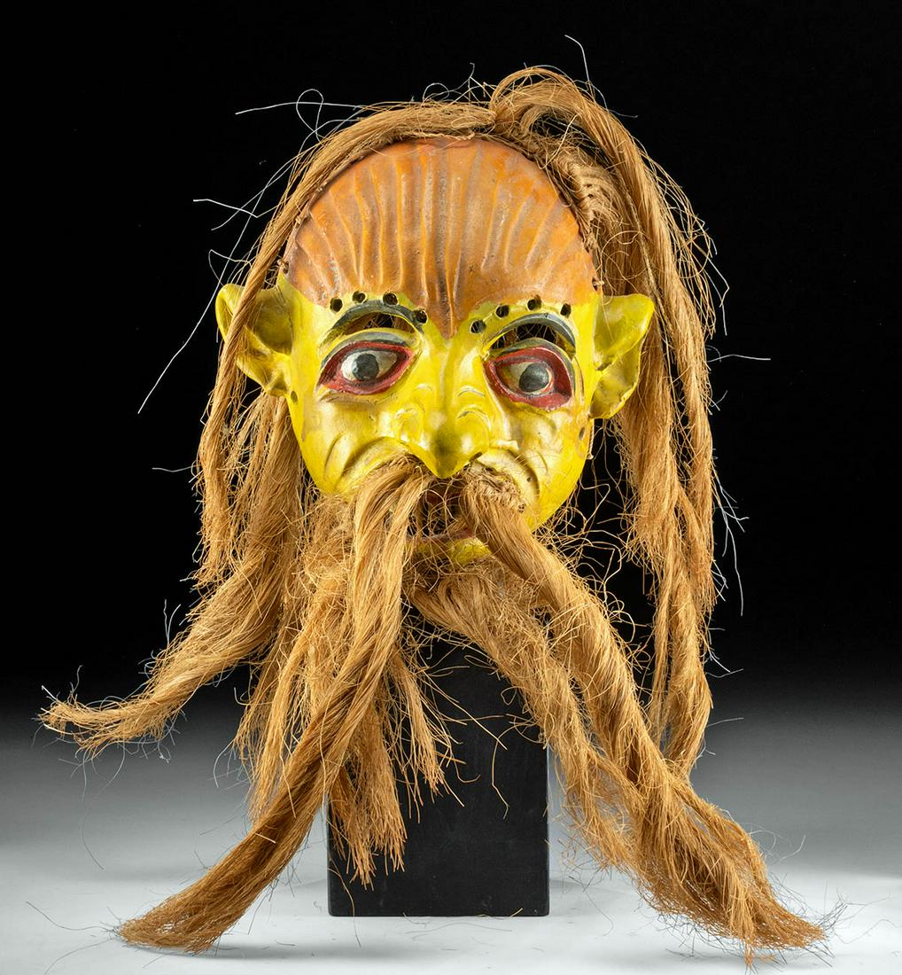 20th C. Mexican Painted Pottery Mask of Elderly Man (1 of 4)