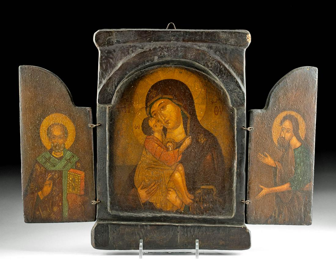19th C. Russian Icon Triptych - Virgin of the Kiss (1 of 4)