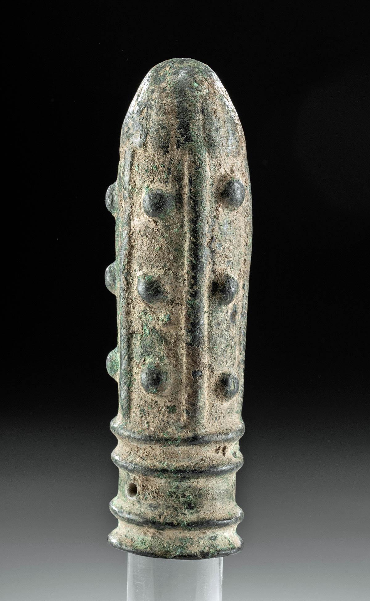 Luristan Bronze Mace Head - Tubular Form w/ Nodules: **Originally Listed At $400** Ancient Near East, northwestern Iran, Luristan, ca. 1000 to 600 BCE. An interesting example of a tubular bronze mace head that was cast via the lost wax (cire perdue) tec