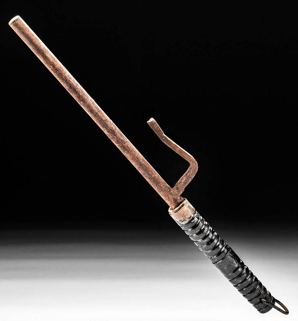 19th C. Japanese Iron Trucheon / Jitte, Lacquer Handle: **Originally Listed At $150** East Asia, Japan, late Edo to early Meiji period, ca. second half of the 19th century CE. A forged-iron truncheon known as a jitte (also jutte, literally "ten hands") wit