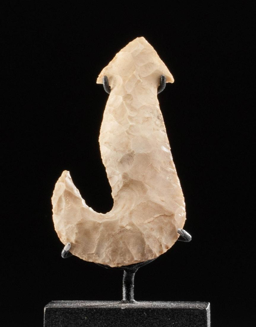 Native American Stone Eccentric Hook: **Originally Listed At $800** North America, Mound Builders, ca. 1000 BCE. A wondrous stone eccentric hook created by a Native American artisan, one of the Mound Builders. The varying cultures collect