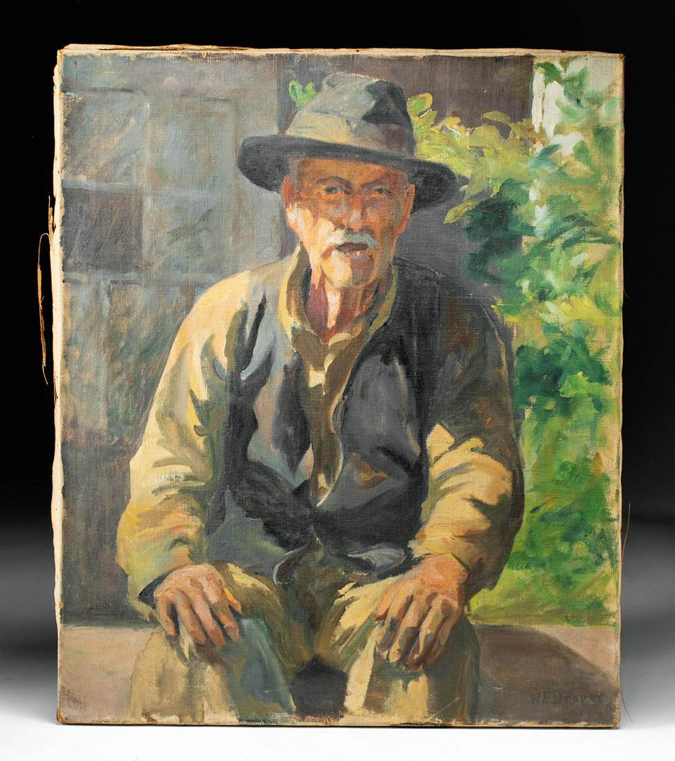 William Draper Portrait of an Old Man, ca. 1935: **Originally Listed At $700** William Franklin Draper (American, 1912-2003). Study of an Older Model, oil on canvas, ca. 1935. Signed "WF Draper" at lower right. An early portrait by American artist W