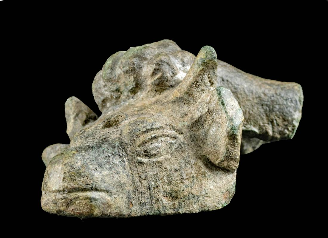 Greek Hellenistic Leaded Bronze Lion's Paw on Bull Head (1 of 5)
