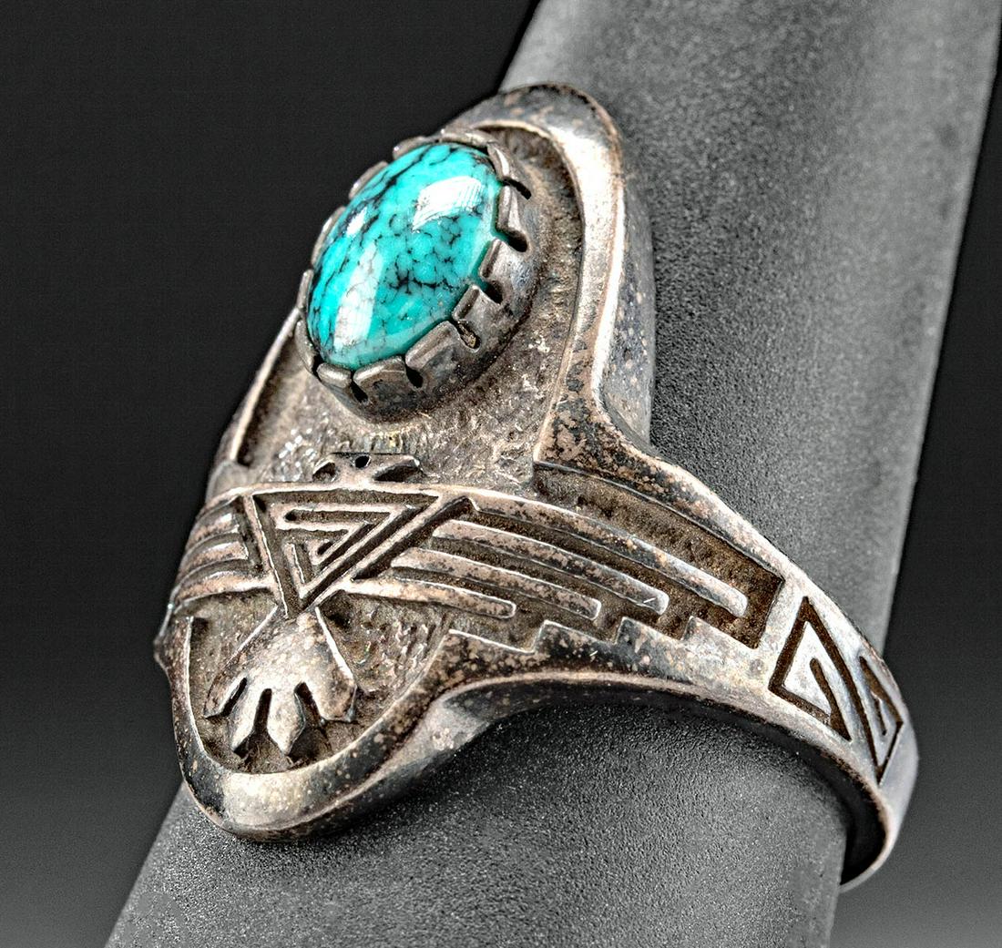 Vintage Navajo Silver & Turquoise Ring w/ Thunderbird (1 of 3)