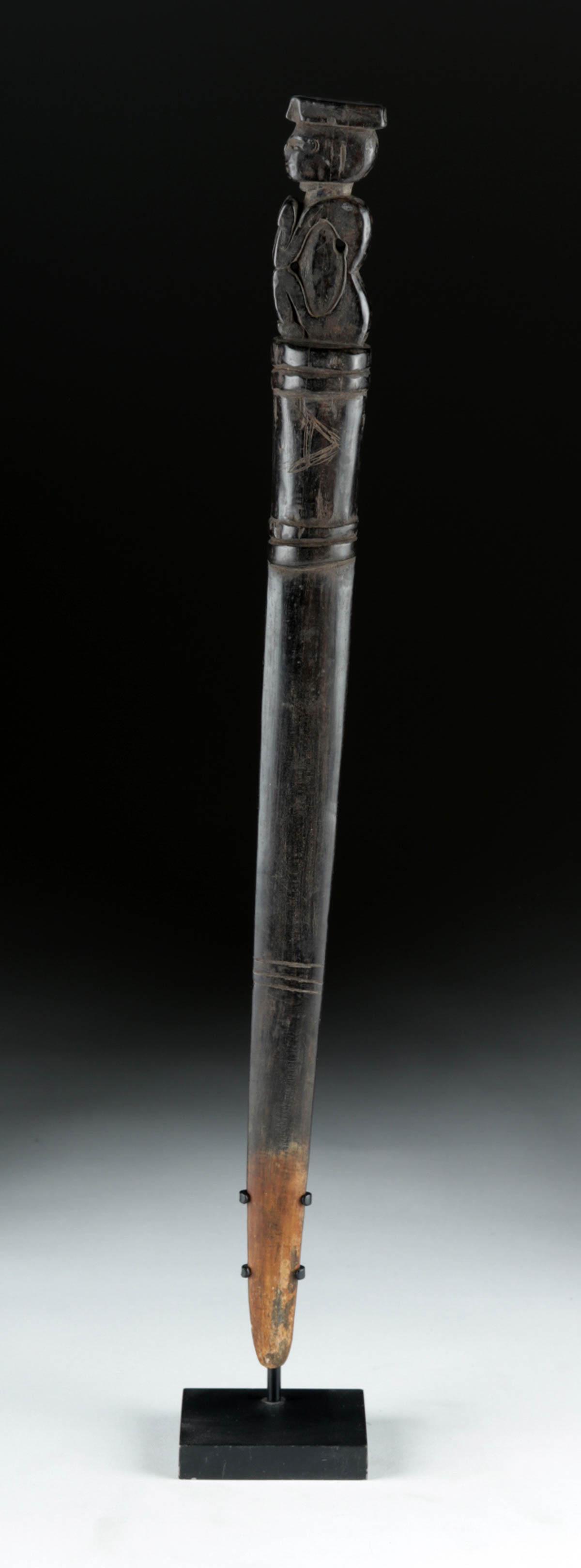 Early 20th C. PNG Massim Wooden Lime Spatula w/ Figure (1 of 6)