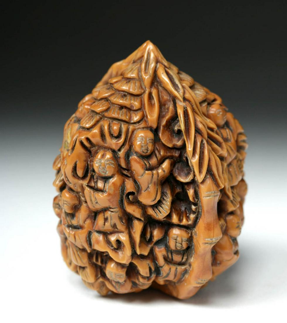 Signed 19th C. Chinese Qing Wood Walnut Netsuke (1 of 7)
